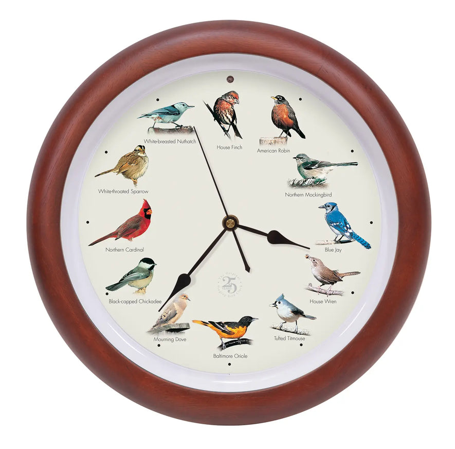 25th Anniversary Original Singing Bird Clock, 13 Inch, Cherry