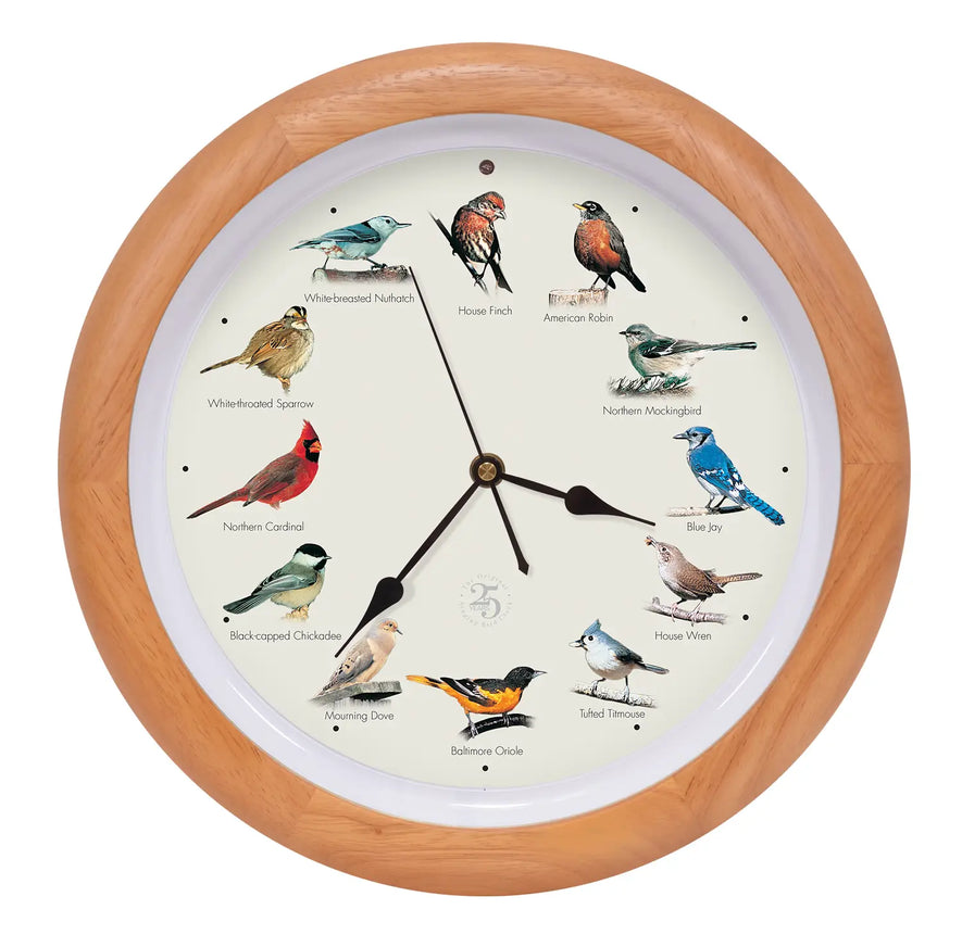 25th Anniversary Original Singing Bird Clock, 13 Inch, Oak