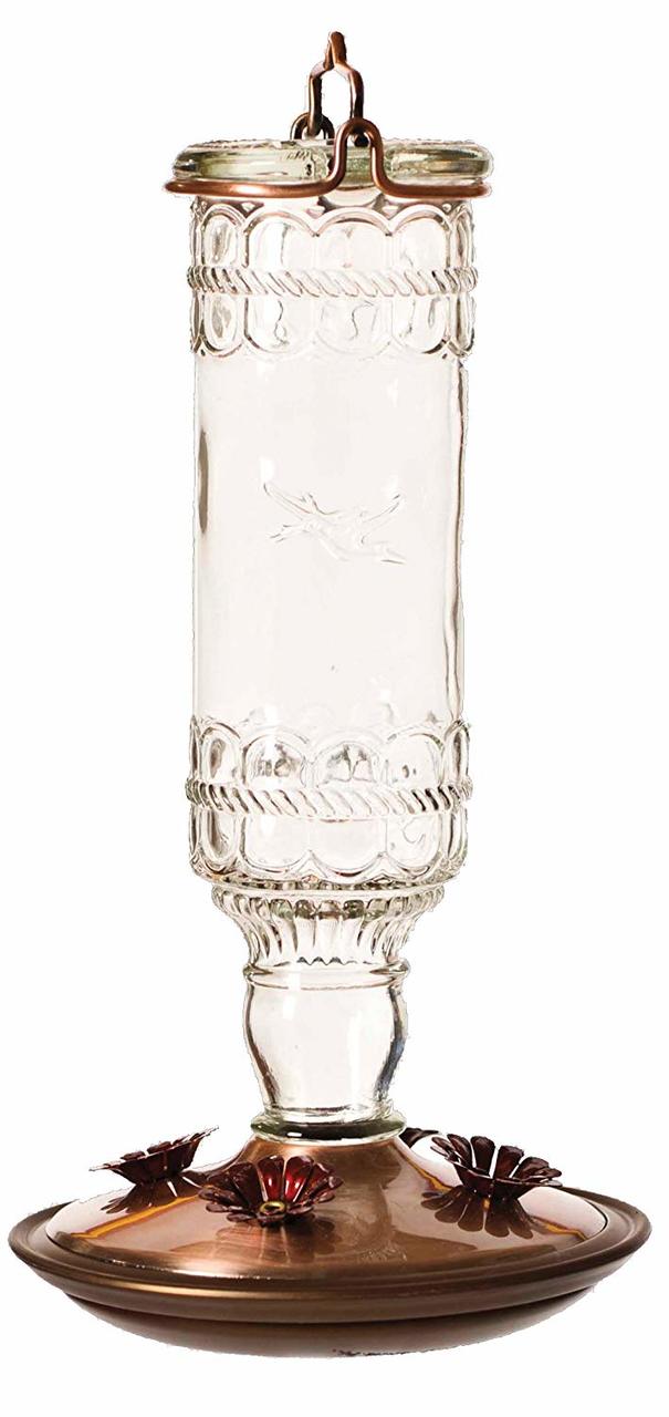 Antique Bottle 10-Ounce Glass Hummingbird Feeder, Clear