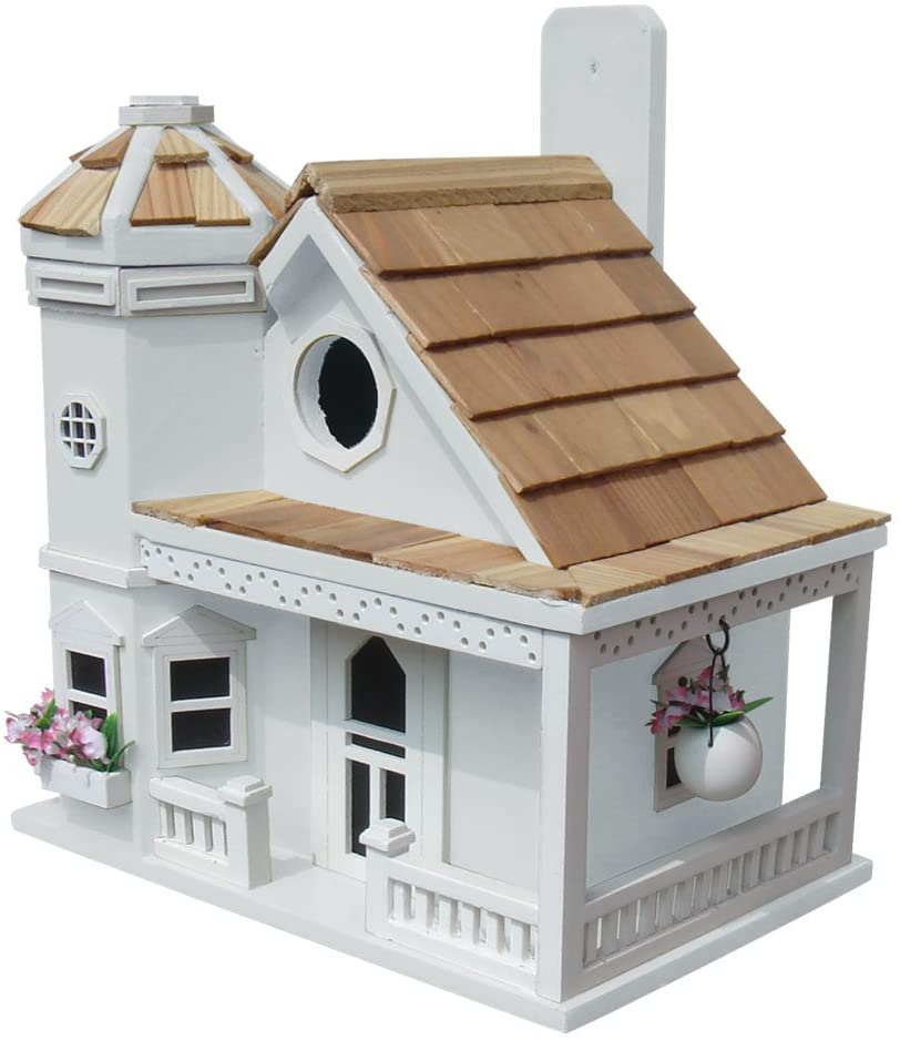 Home Bazaar Flower Pot Cottage Birdhouse, White