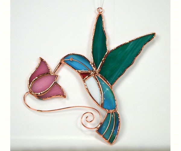Hummingbird With Pink Flower Sun Catcher