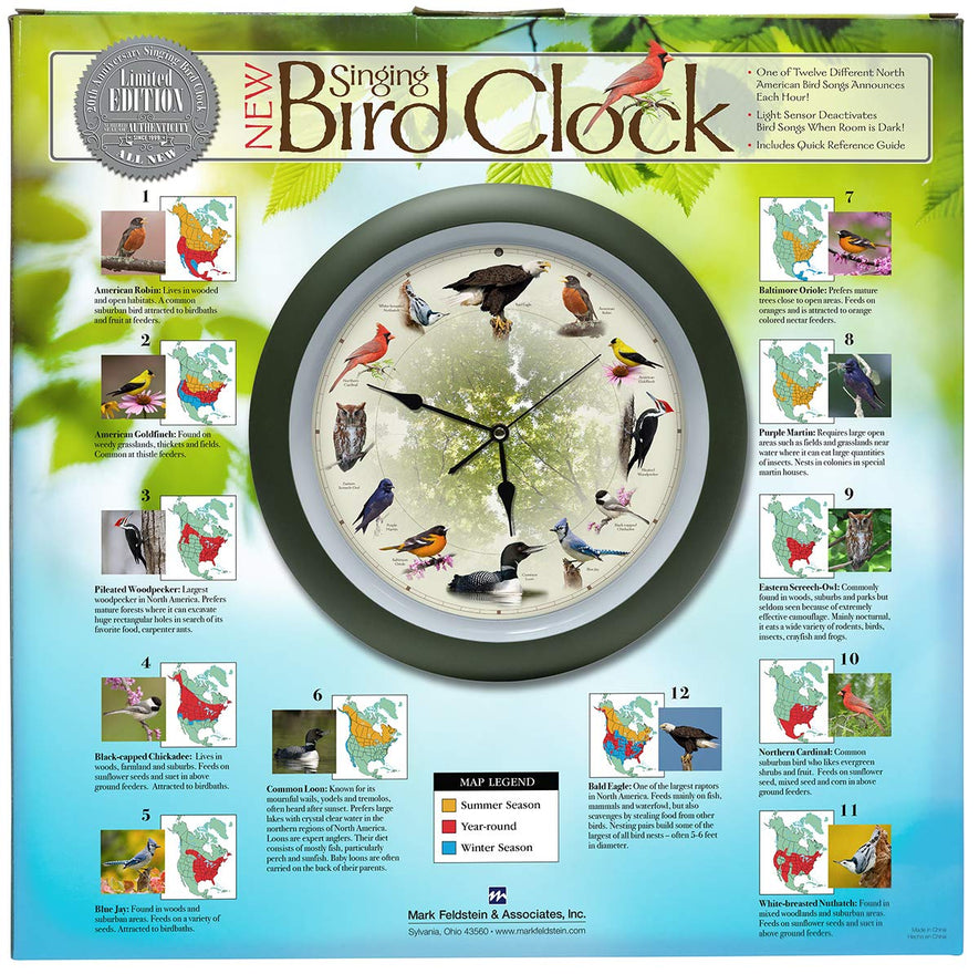 Limited Edition 20th Anniversary Singing Bird Clock, 13 Inch