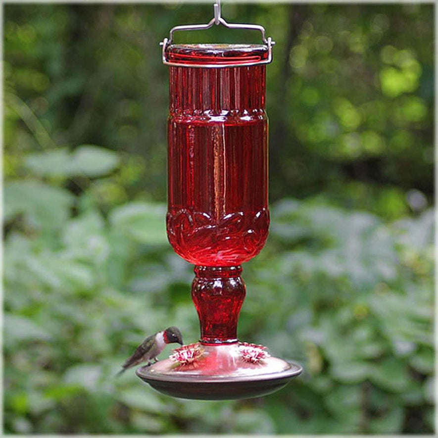 Red Antique Bottle Hummingbird Feeder