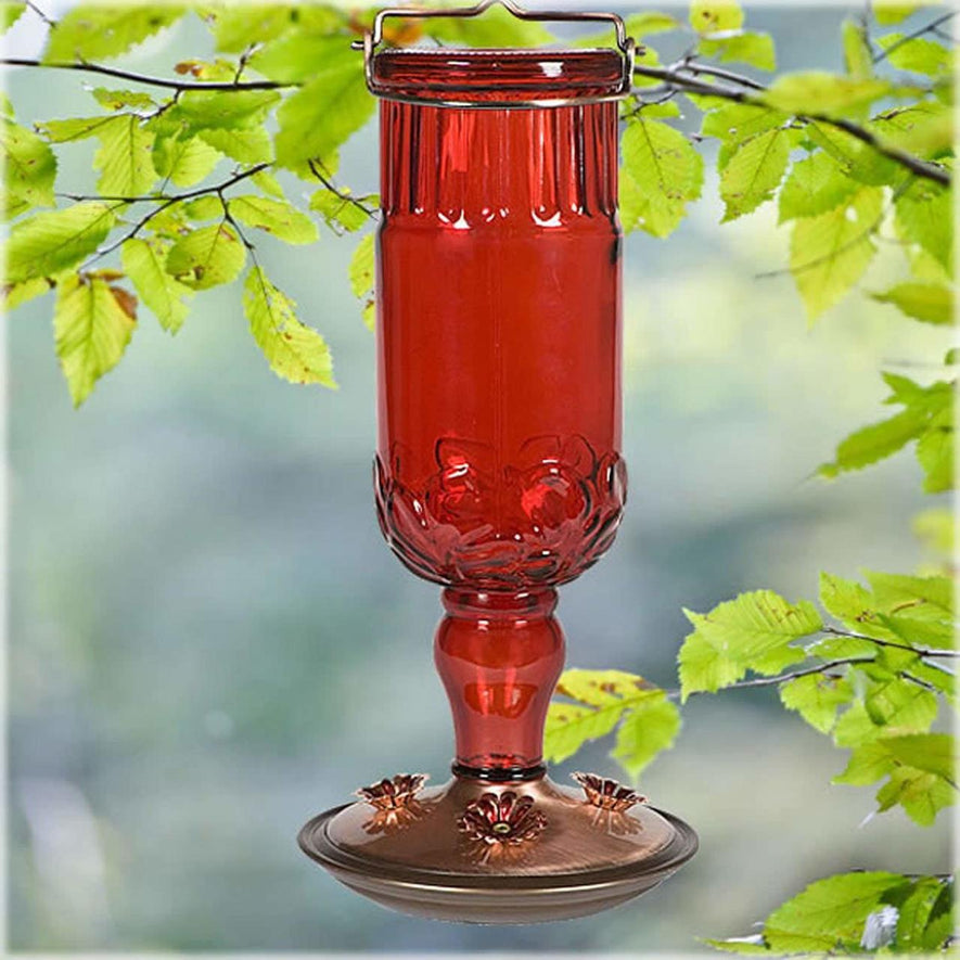 Red Antique Bottle Hummingbird Feeder