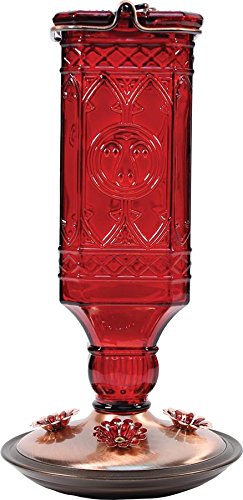 Red Square Antique Bottle Glass Hummingbird Feeder