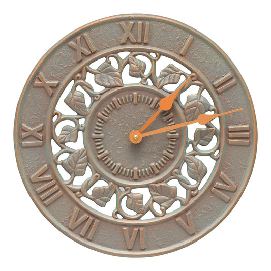12-Inch Copper Verdigris Ivy Indoor & Outdoor Wall Clock