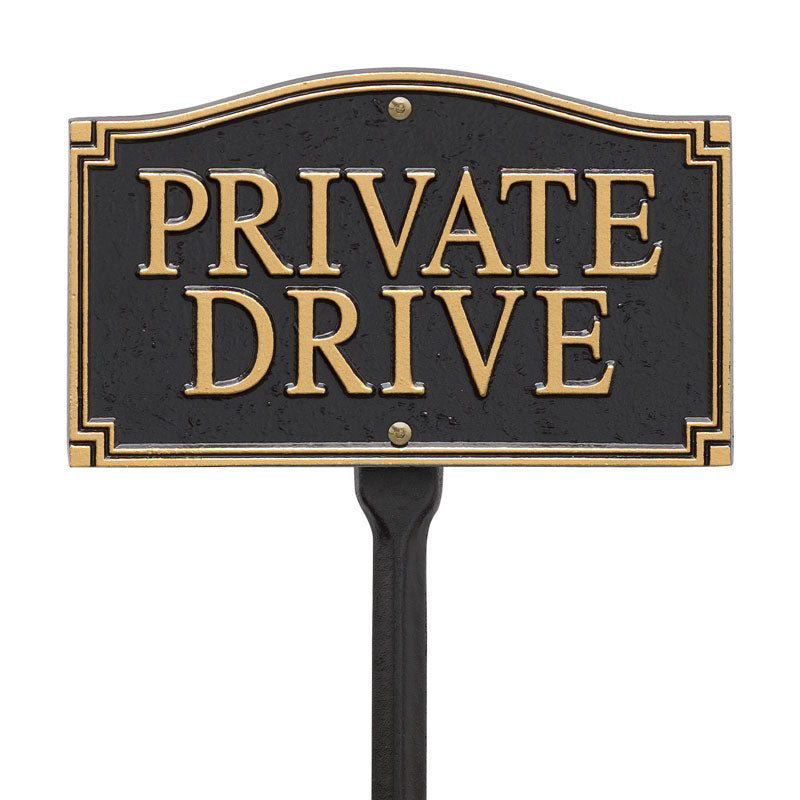 Private Drive Black & Gold Wall & Lawn Plaque