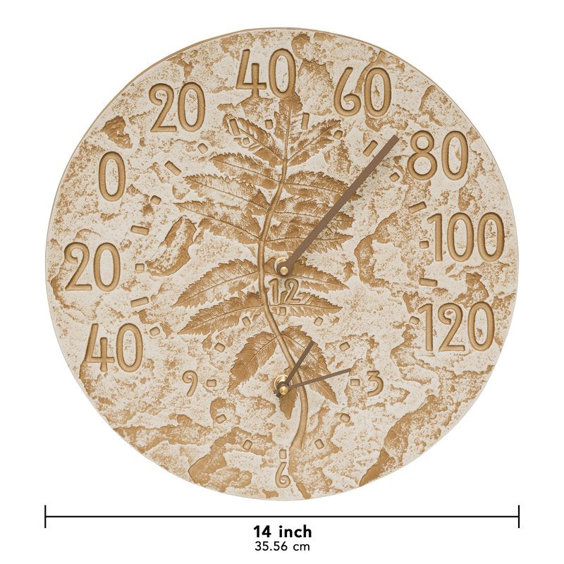 14-Inch Fossil Sumac Wall Clock & Thermometer – Weathered Limestone