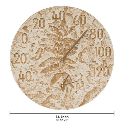 14-Inch Fossil Sumac Wall Clock & Thermometer – Weathered Limestone