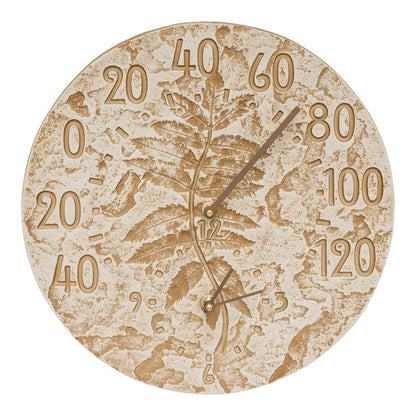 14-Inch Fossil Sumac Wall Clock & Thermometer – Weathered Limestone