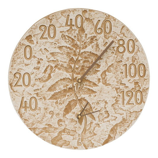 14-Inch Fossil Sumac Wall Clock & Thermometer – Weathered Limestone