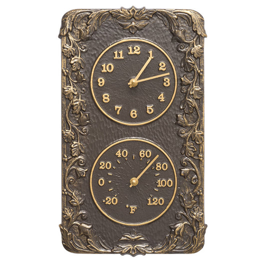 French Bronze Acanthus Indoor & Outdoor Wall Clock and Thermometer