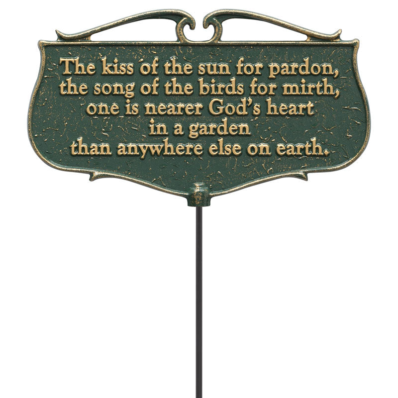 The Kiss of the Sun Green & Gold Garden Poem Sign