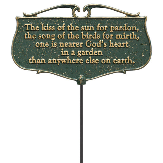 The Kiss of the Sun Green & Gold Garden Poem Sign