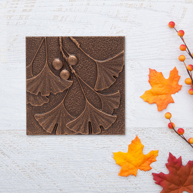 8-Inch Antique Copper Ginkgo Leaf Wall Décor