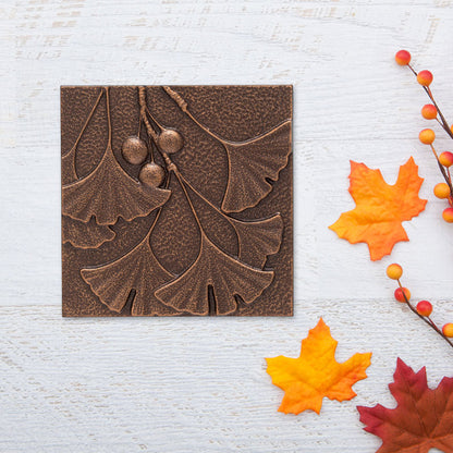 8-Inch Antique Copper Ginkgo Leaf Wall Décor