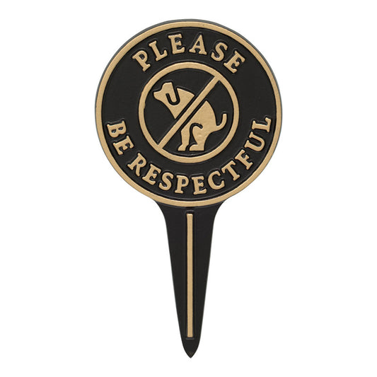 Please Be Respectful Black & Gold Dog Courtesy Lawn Stake
