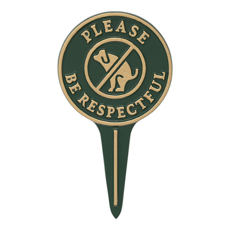 Please Be Respectful Green & Gold Dog Courtesy Lawn Stake