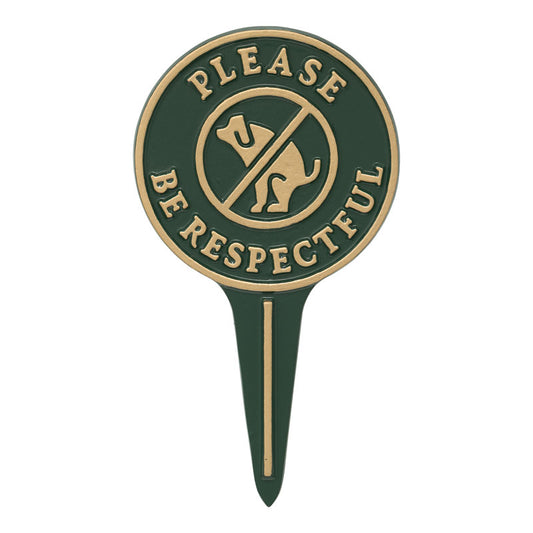 Please Be Respectful Green & Gold Dog Courtesy Lawn Stake