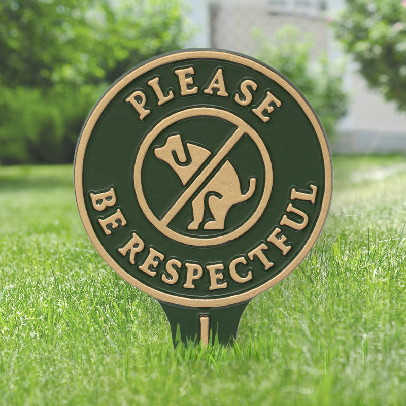 Please Be Respectful Green & Gold Dog Courtesy Lawn Stake