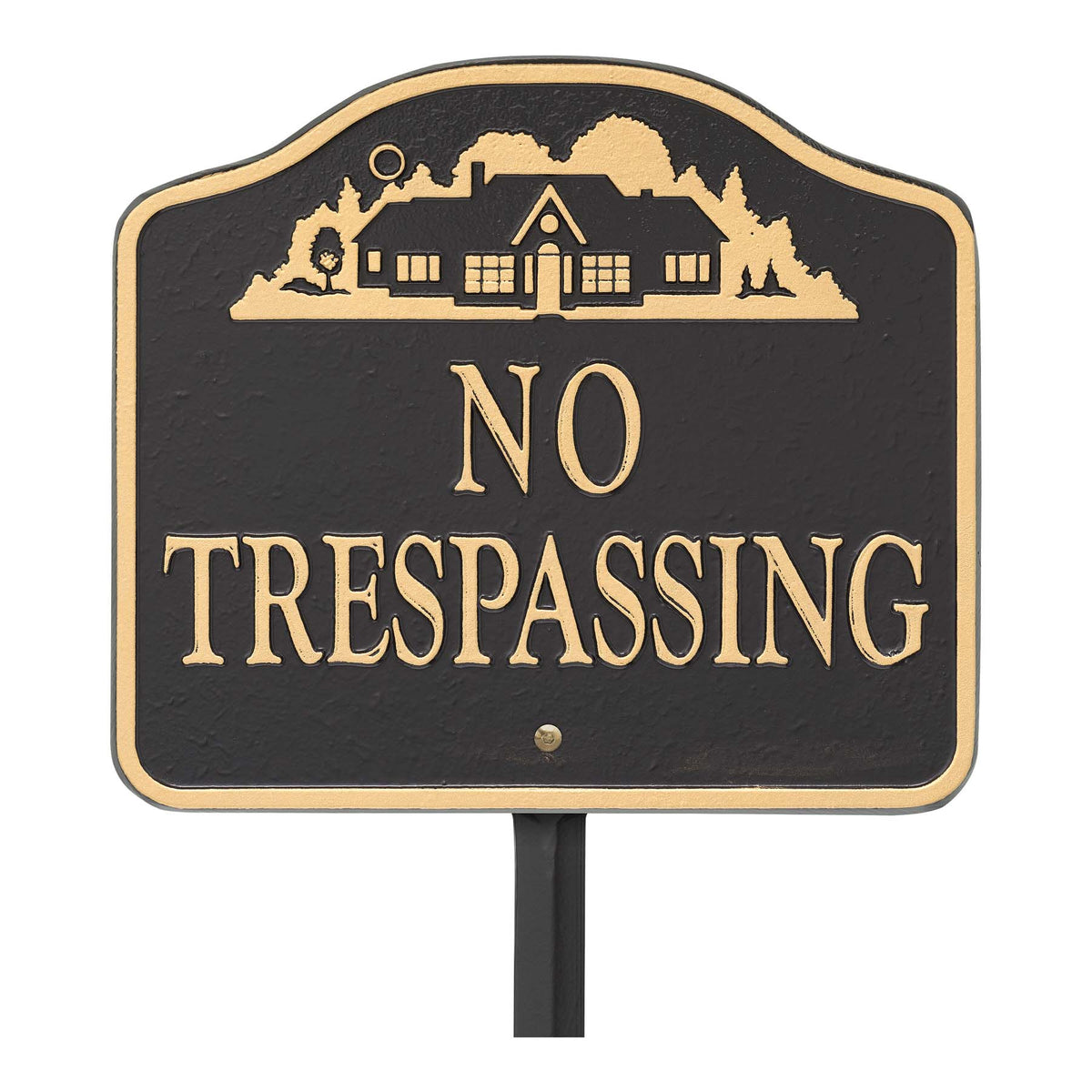 Green & Gold Custom No Trespassing Cast Aluminum Sign – Wall or Lawn Mount