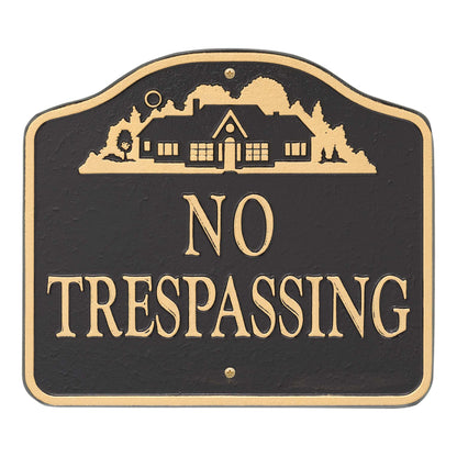 Green & Gold Custom No Trespassing Cast Aluminum Sign – Wall or Lawn Mount