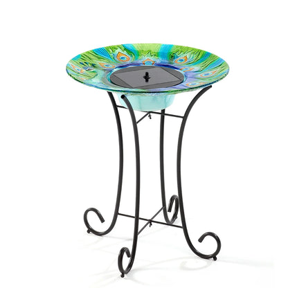 Peacock Glass Solar Birdbath