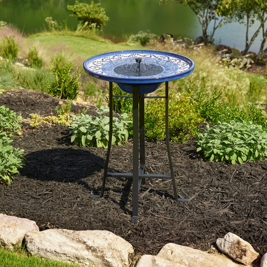 Blue Mosaic Solar Birdbath