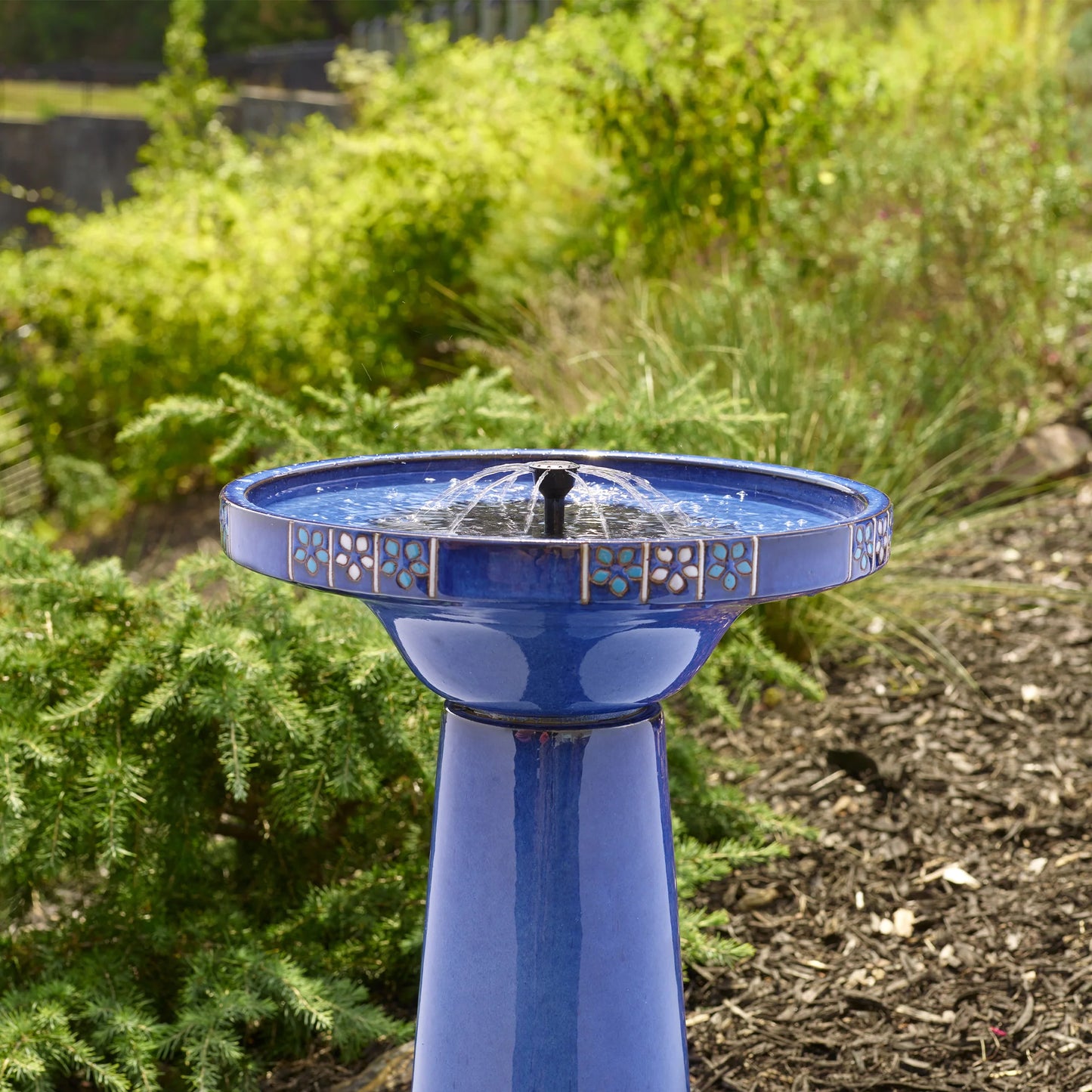 Cobalt Ceramic Birdbath Fountain