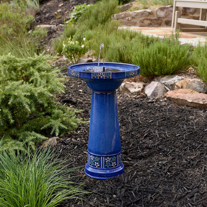 Cobalt Ceramic Birdbath Fountain