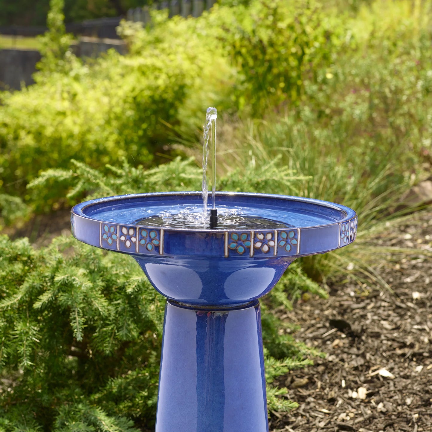 Cobalt Ceramic Birdbath Fountain