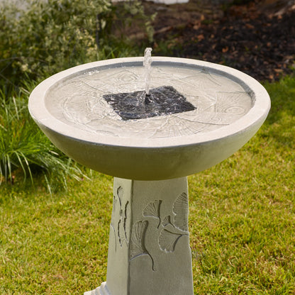 Weathered Ginkgo Solar Birdbath