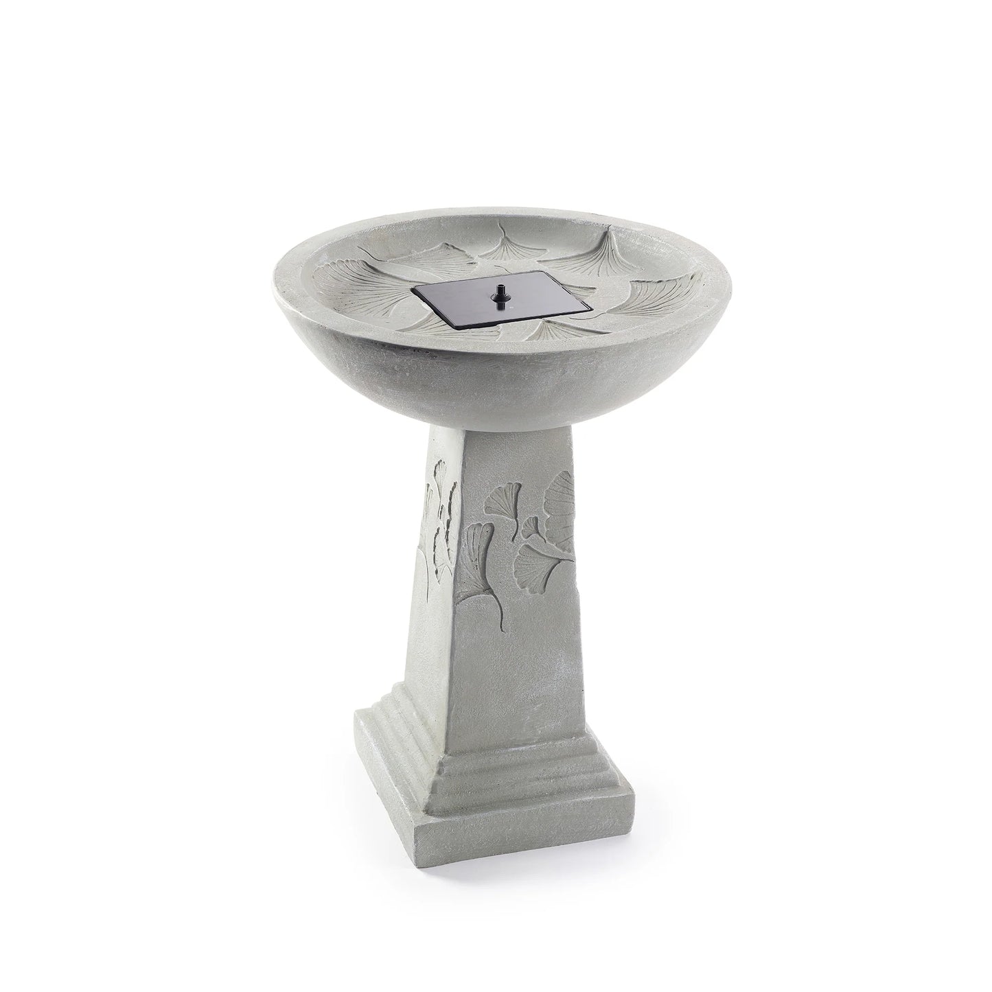 Weathered Ginkgo Solar Birdbath