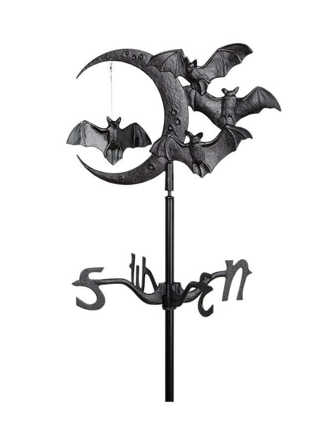 17-Inch Black Bat & Moon Garden Weathervane with 5-Foot Stake