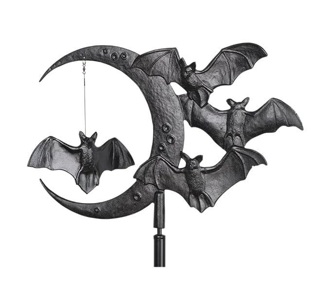 17-Inch Black Bat & Moon Garden Weathervane with 5-Foot Stake