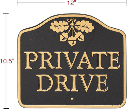 Black & Gold Acorn Private Drive Aluminum Sign – Wall or Lawn Mount