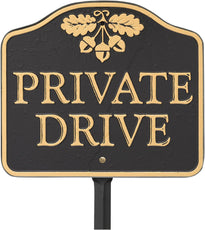 Black & Gold Acorn Private Drive Aluminum Sign – Wall or Lawn Mount
