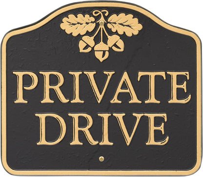Black & Gold Acorn Private Drive Aluminum Sign – Wall or Lawn Mount