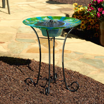 Peacock Glass Solar Birdbath