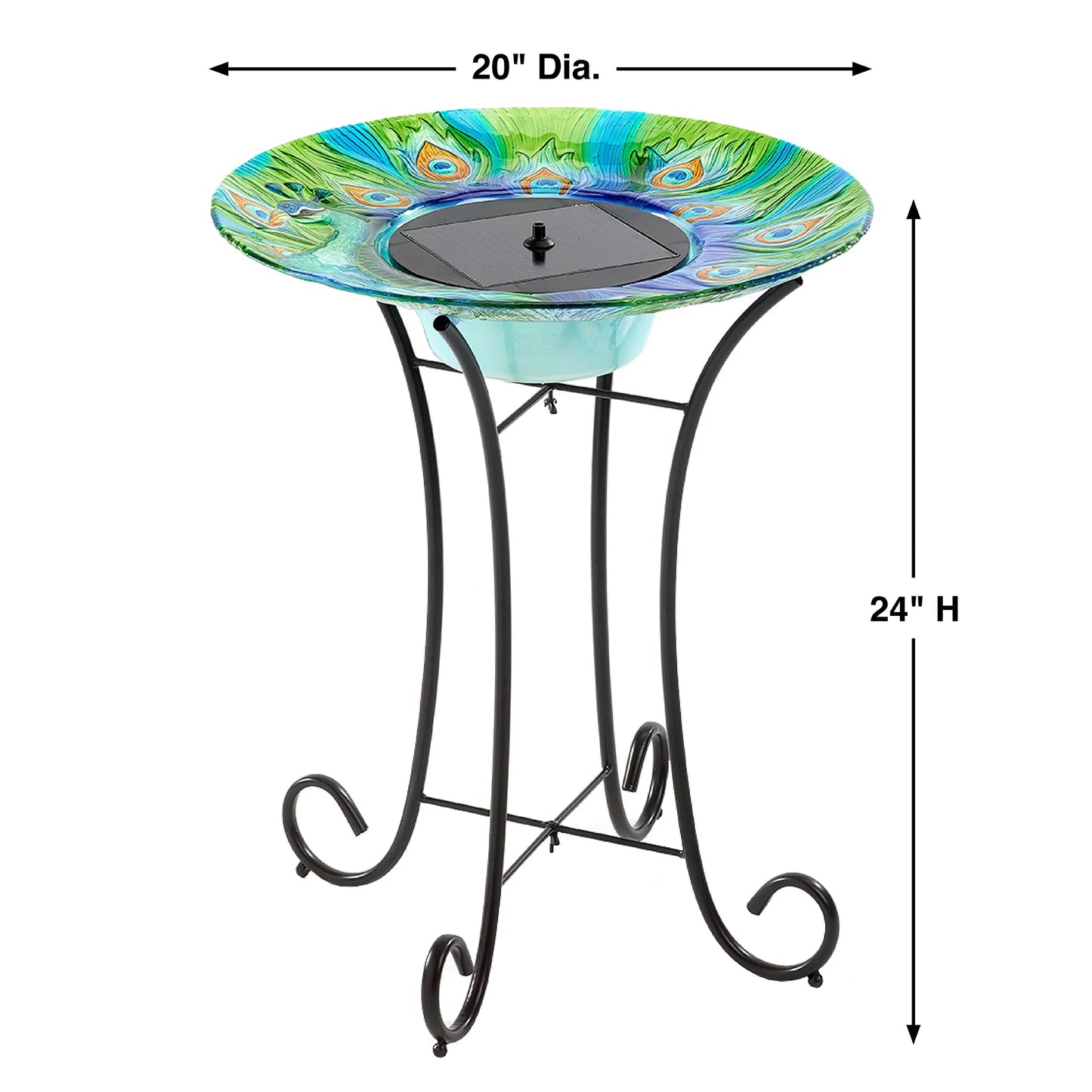 Peacock Glass Solar Birdbath