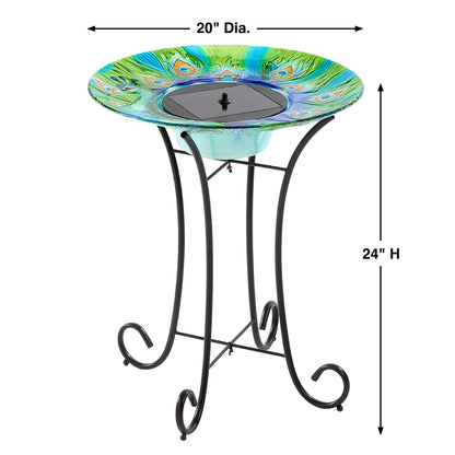 Peacock Glass Solar Birdbath