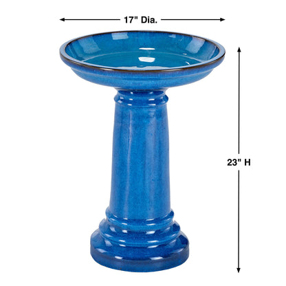 Vibrant Blue Ceramic Birdbath
