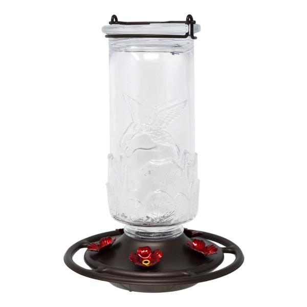 Embossed Clear Glass Hummingbird Feeder, 24 oz