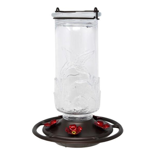 Embossed Clear Glass Hummingbird Feeder, 24 oz