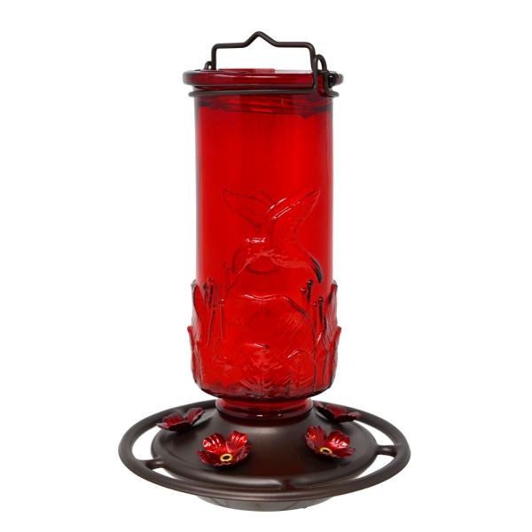 Ruby Embossed Glass Hummingbird Feeder, 24 oz