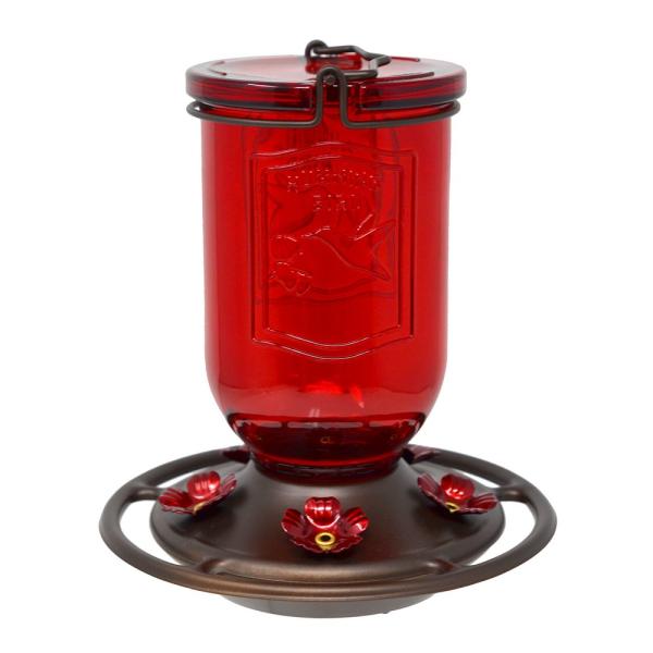 Ruby Jar 19 oz Glass Hummingbird Feeder