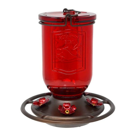 Ruby Jar 19 oz Glass Hummingbird Feeder