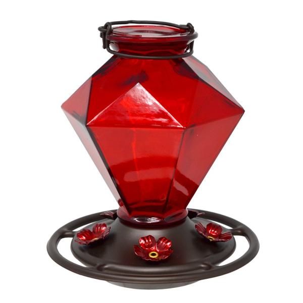 Ruby Crown Jewel 23 oz Glass Hummingbird Feeder