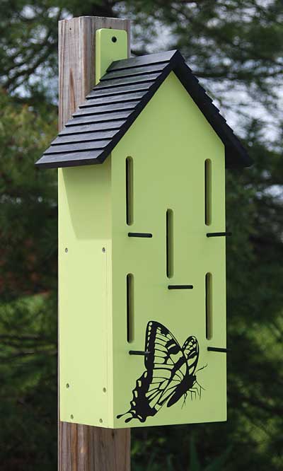 Green Wooden Butterfly Shelter with Perches