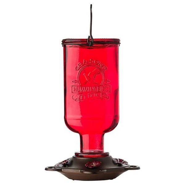 Vintage Apothecary Glass Hummingbird Feeder with Perches – 13 oz